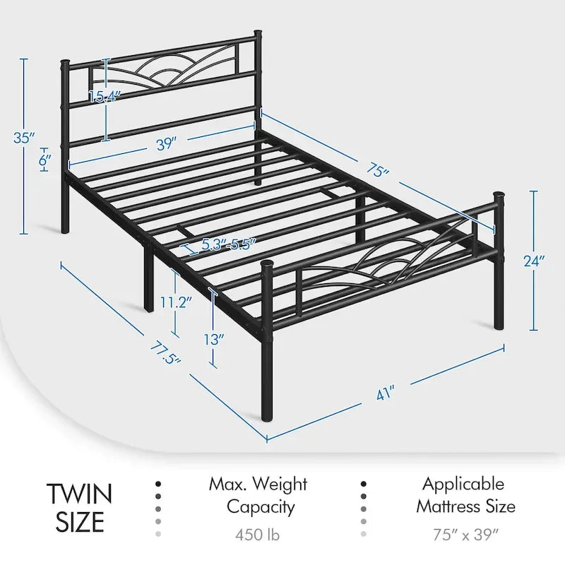 Yaheetech Metal Platform Bed Frame with Underbed Storage Bed Frame with Cloud-inspired Design Headboard