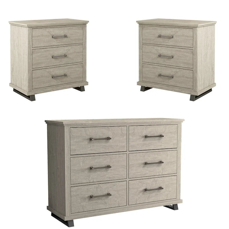 Farmhouse 3-Piece Bedroom Set - 2 Nightstand and 1 Dresser