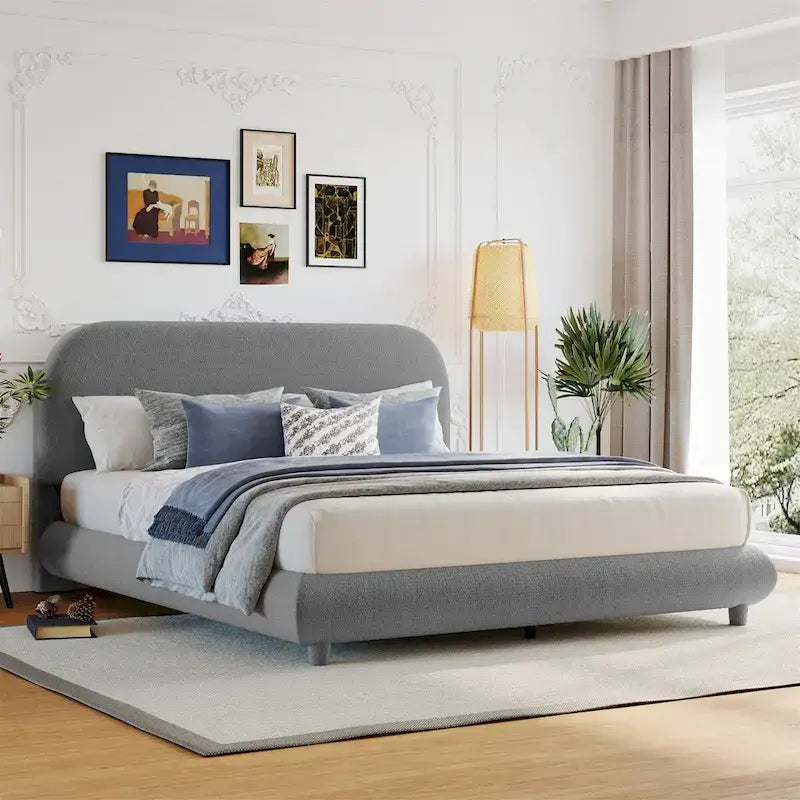 Teddy Fleece Queen Size Upholstered Platform Bed with Thick Fabric