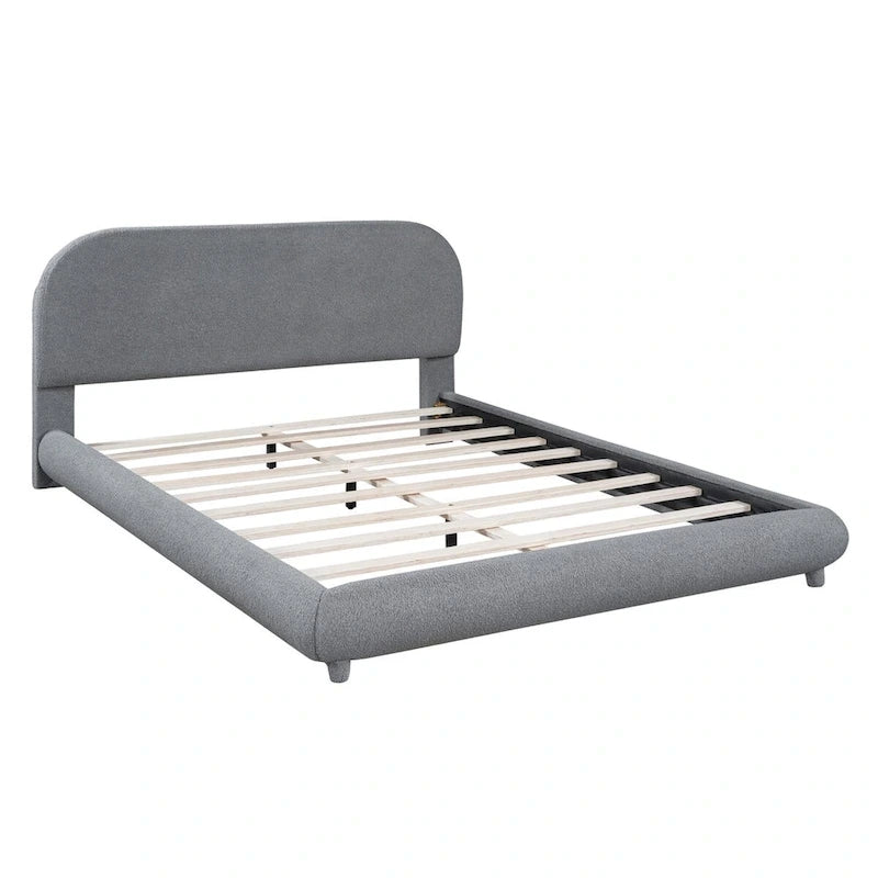 Teddy Fleece Queen Size Upholstered Platform Bed with Thick Fabric