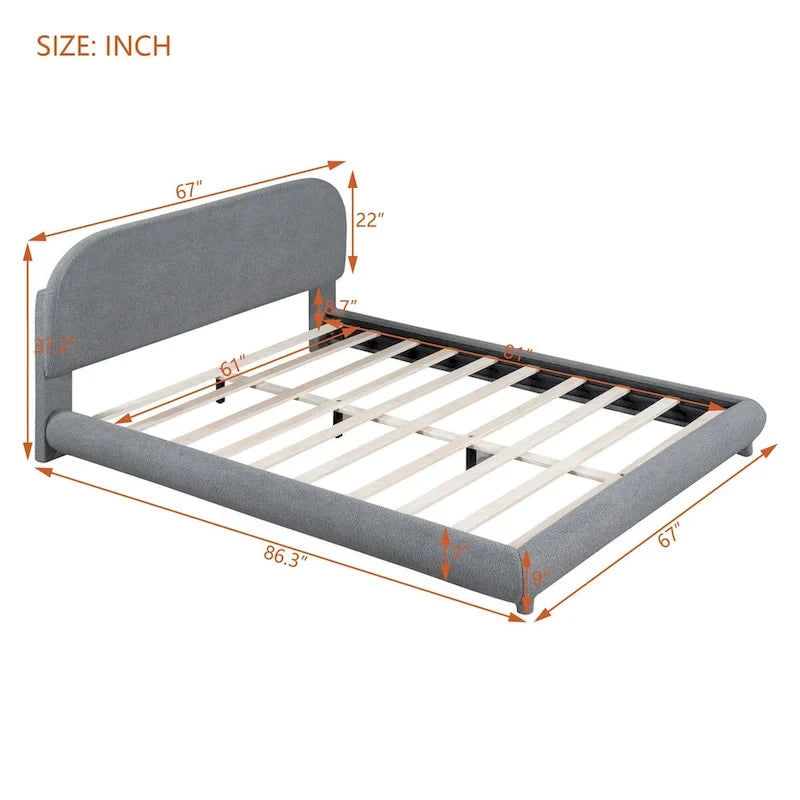 Teddy Fleece Queen Size Upholstered Platform Bed with Thick Fabric