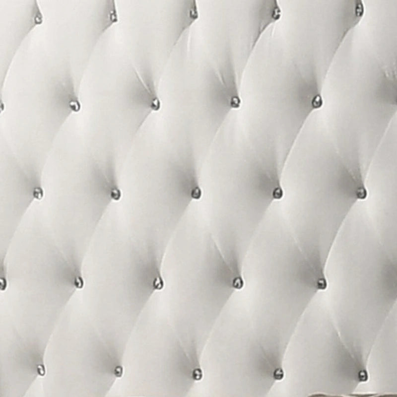 Dini California King Bed, Crystal Button Tufting, White Velvet Upholstery