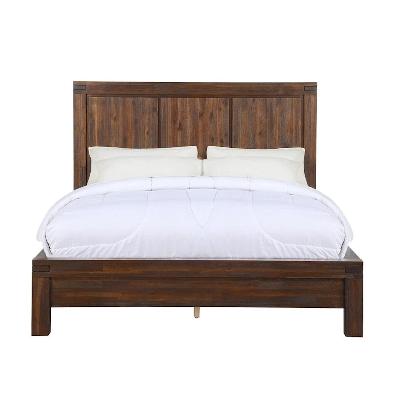 Gael Low Profile California King Bed, Rustic Aesthetic, Brown Acacia Wood