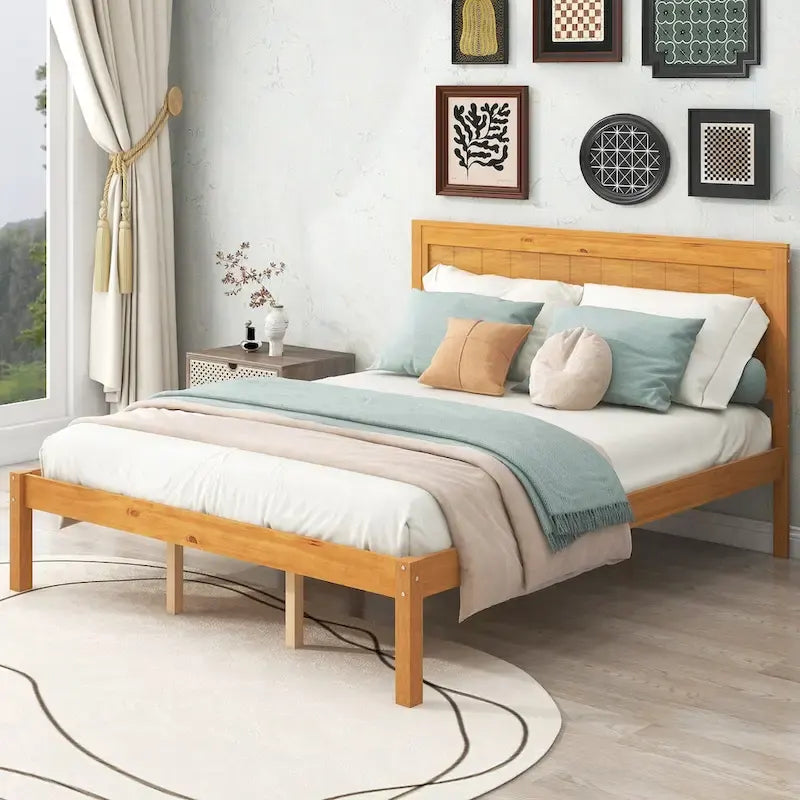 Platform Bed Frame with Headboard, Wood Slat Support, No Box Spring Needed