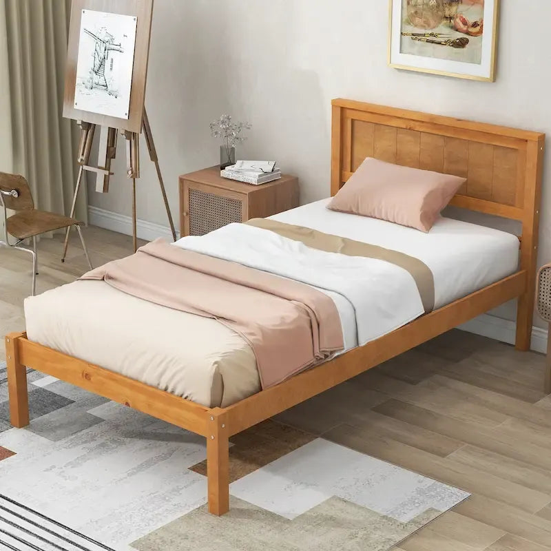 Platform Bed Frame with Headboard, Wood Slat Support, No Box Spring Needed
