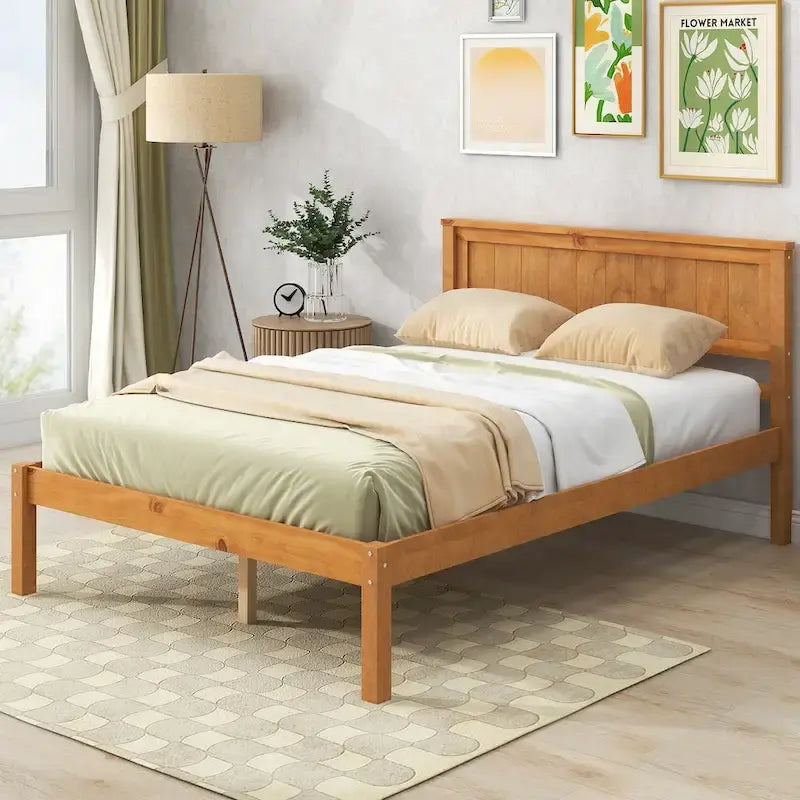 Platform Bed Frame with Headboard, Wood Slat Support, No Box Spring Needed