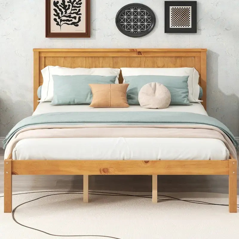 Platform Bed Frame with Headboard, Wood Slat Support, No Box Spring Needed