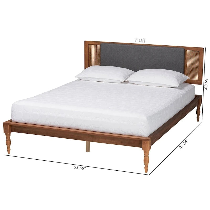 Eliseo Mid-Century Modern Dark Grey Fabric and Walnut Brown Finished Wood Platform Bed