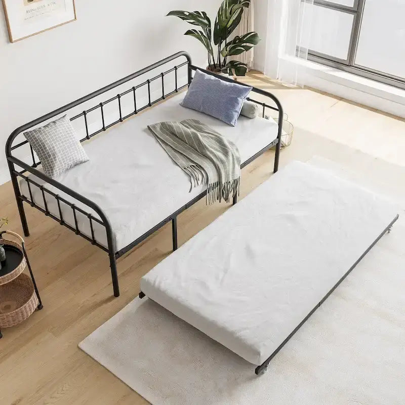 Twin Size Metal Daybed Frame with Trundle