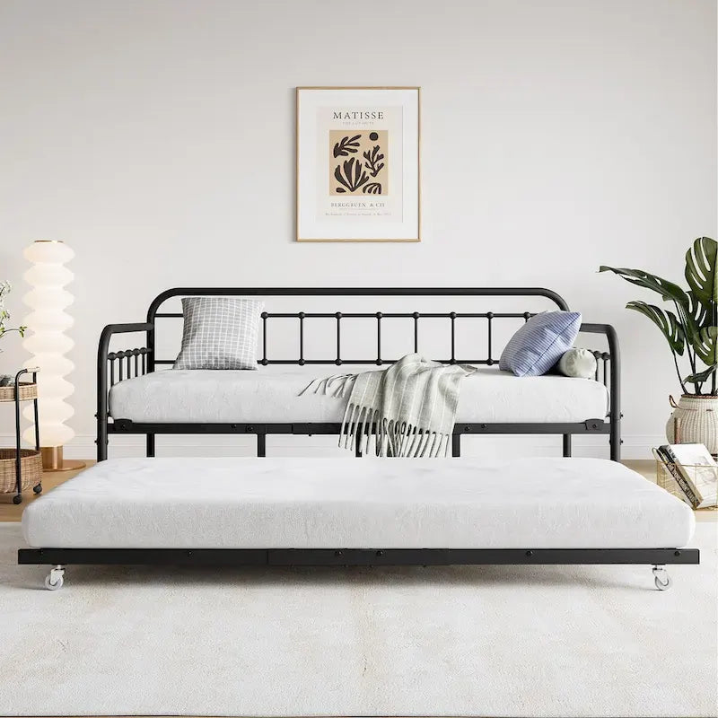 Twin Size Metal Daybed Frame with Trundle
