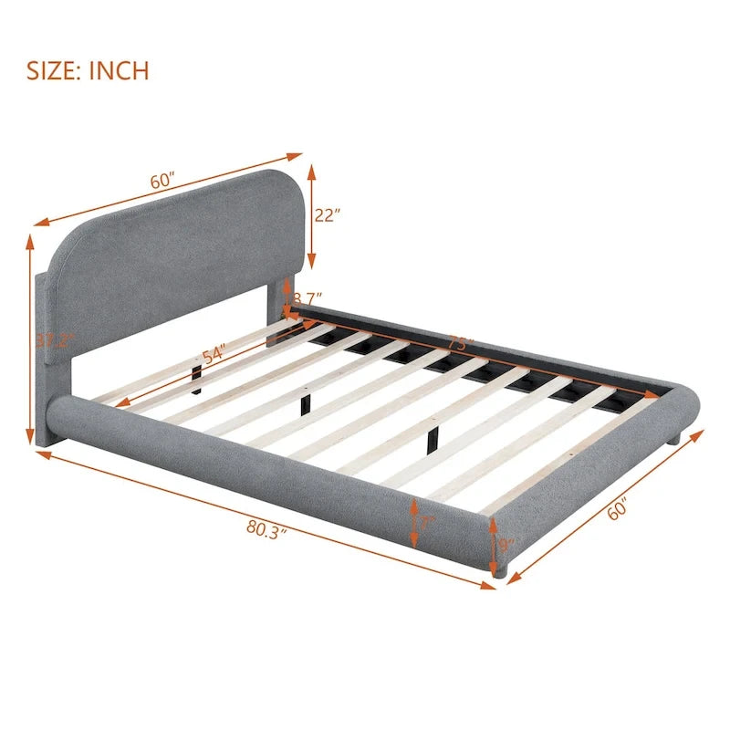 Full Size Upholstered Platform Bed with Thick Fabric