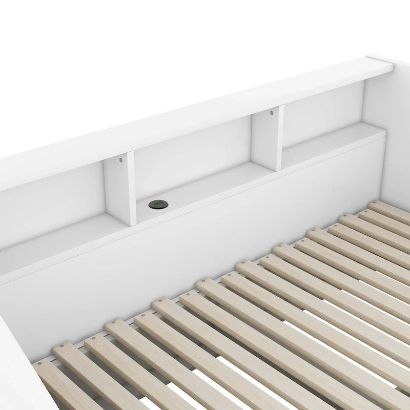 Twin to King Size Daybed Frame with Storage Bookcases and Two Drawers