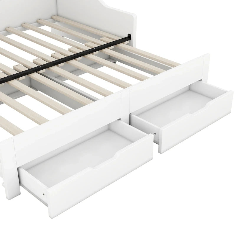 Twin to King Size Daybed Frame with Storage Bookcases and Two Drawers