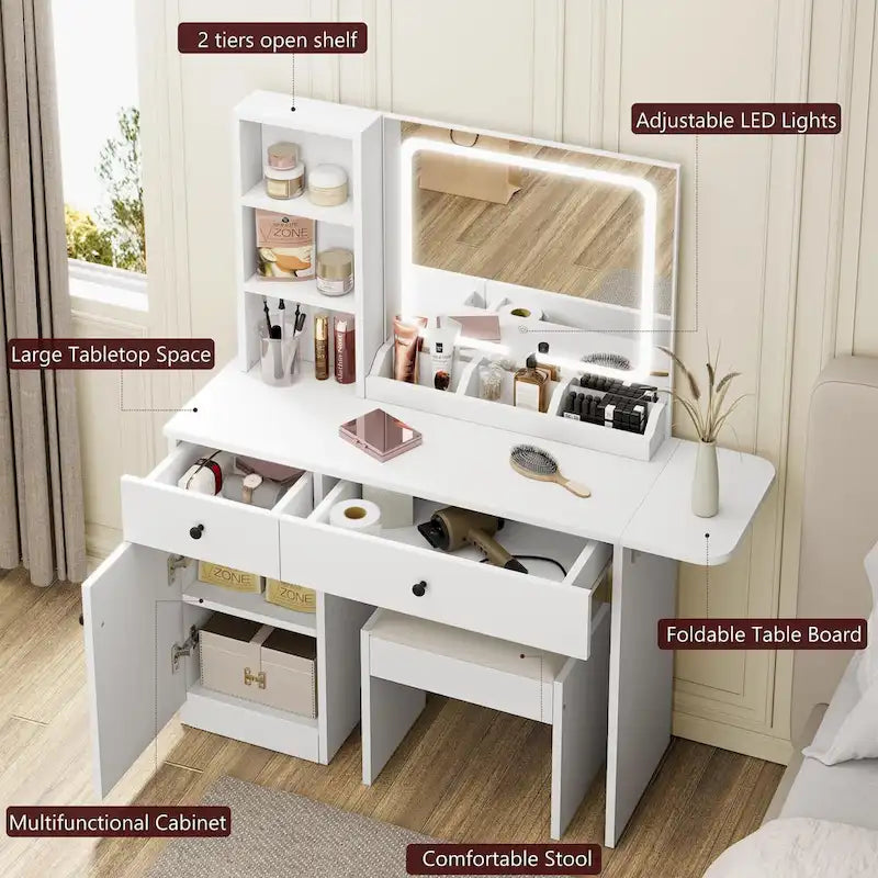 Makeup Vanity with Mirror and LED Light