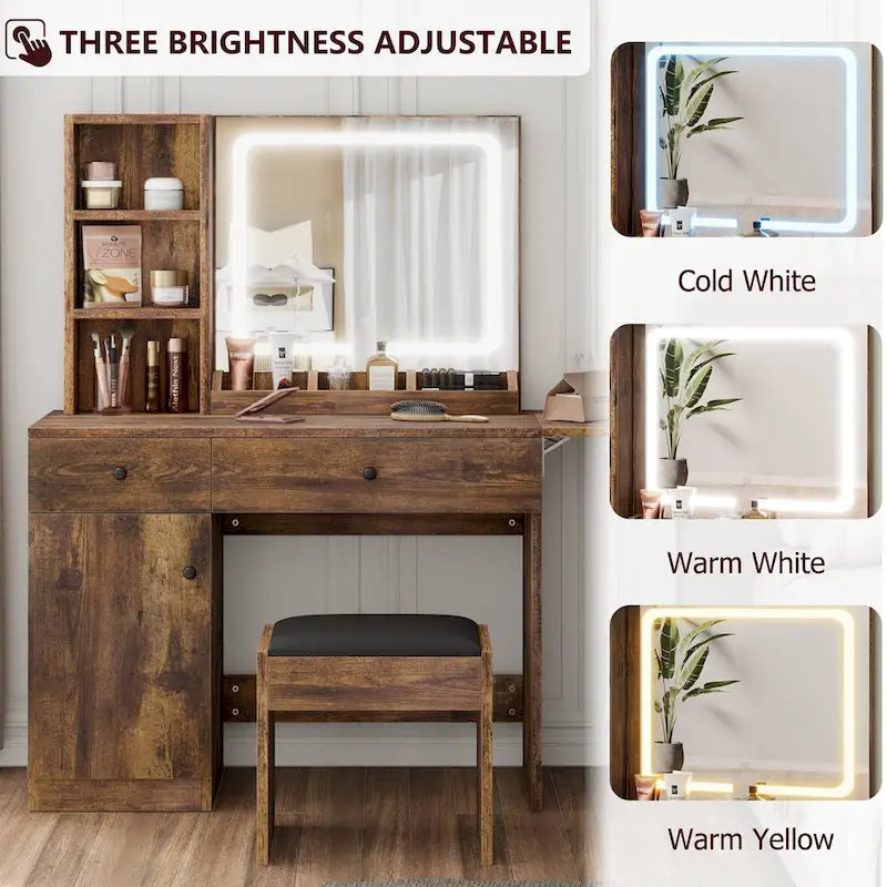 Makeup Vanity with Mirror and LED Light