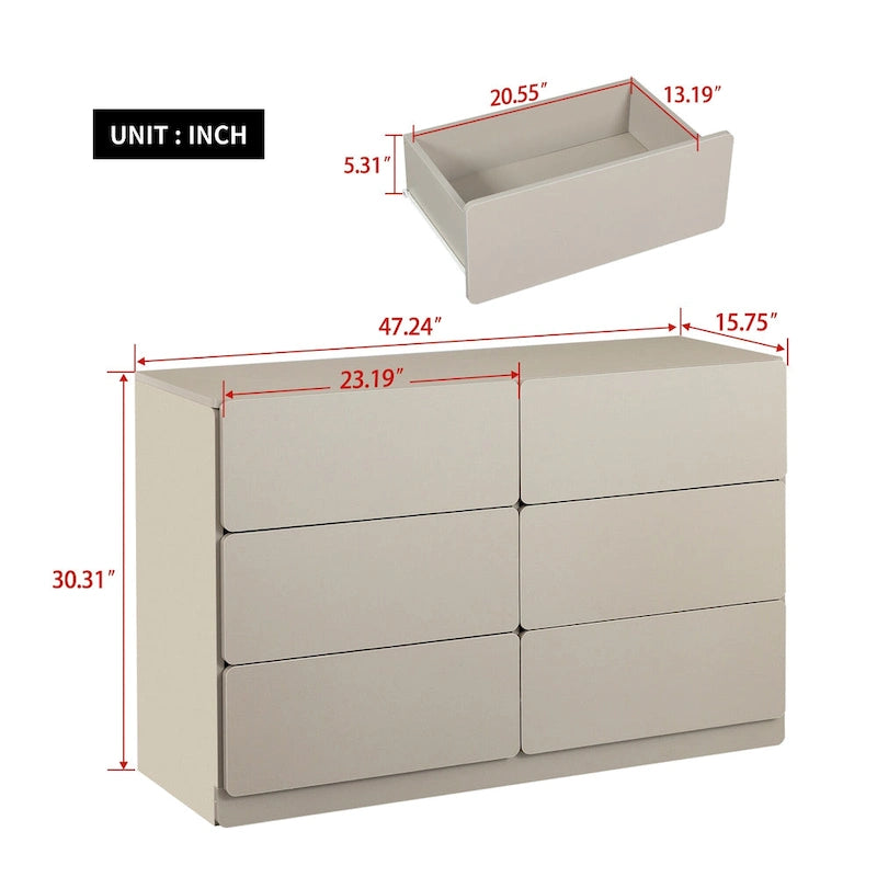 6-Drawer 47 in. W Dresser Chest of Drawers,Buffet Server Console Table Storge Cabinets,Accent Storage Cabinets No Handle
