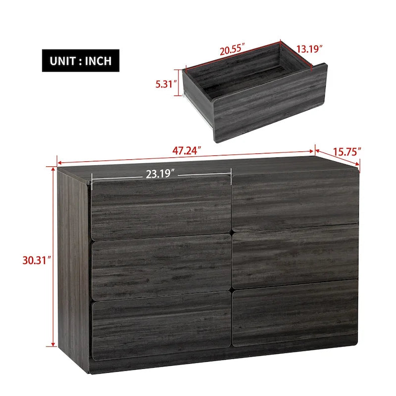 6-Drawer 47 in. W Dresser Chest of Drawers,Buffet Server Console Table Storge Cabinets,Accent Storage Cabinets No Handle