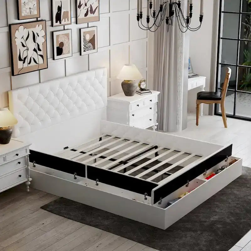 Queen/King Designer Bed Frame with LED Ambiance Lighting PU Leather