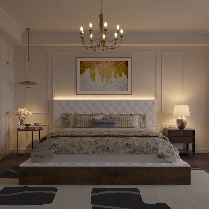 Queen/King Designer Bed Frame with LED Ambiance Lighting PU Leather