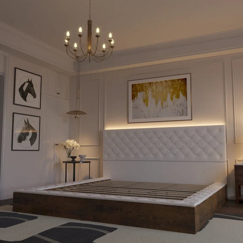 Queen/King Designer Bed Frame with LED Ambiance Lighting PU Leather