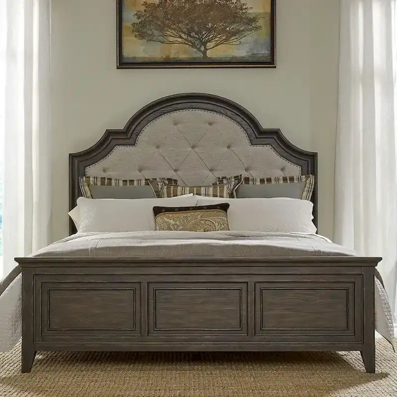 Paradise Valley Saddle Brown Upholstered Bed, Dresser and Mirror Set