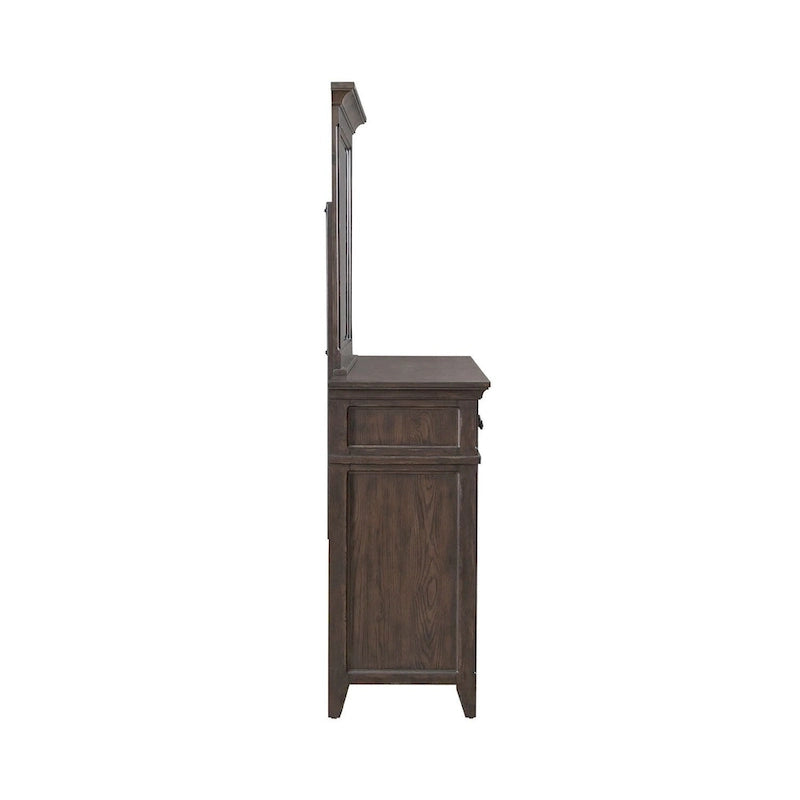 Paradise Valley Saddle Brown Upholstered Bed, Dresser and Mirror Set