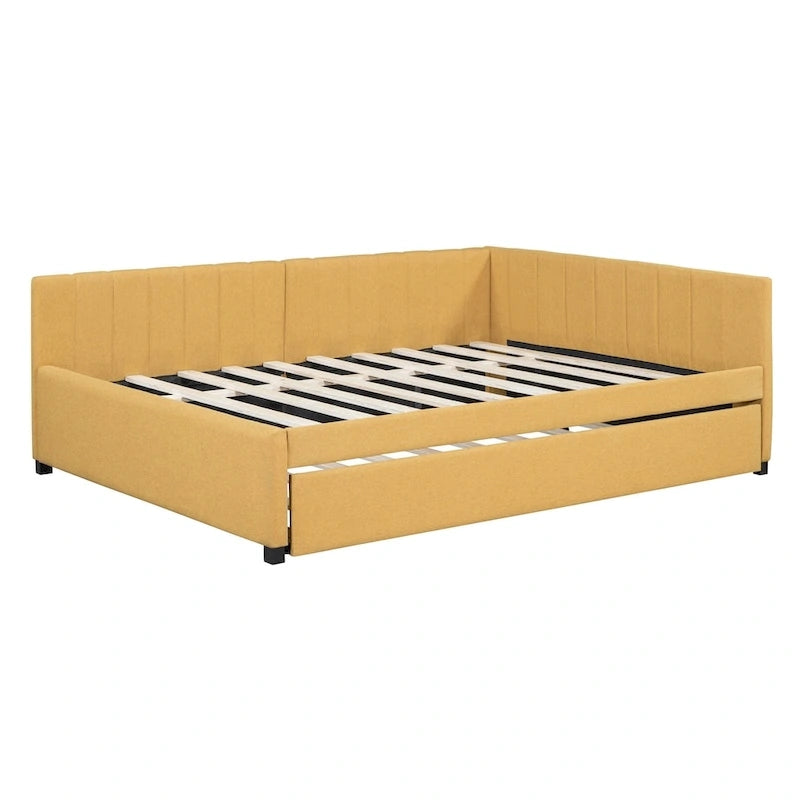 Full Size Upholstered Daybed with Trundle Sofa Bed Frame No Box Spring Needed