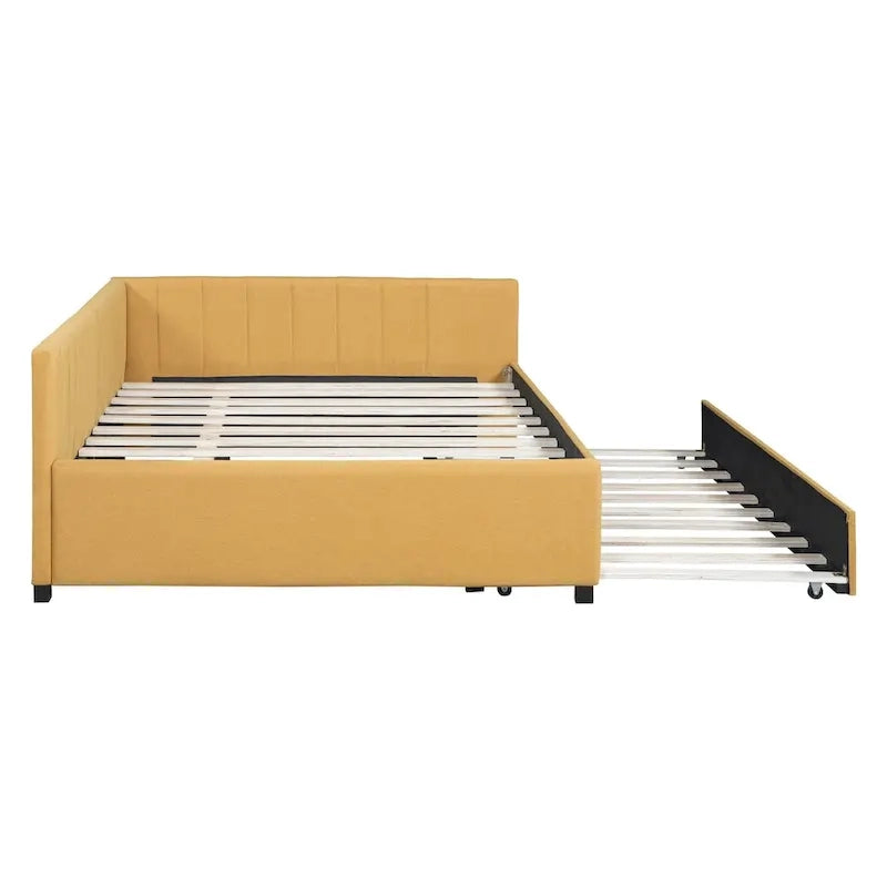 Full Size Upholstered Daybed with Trundle Sofa Bed Frame No Box Spring Needed