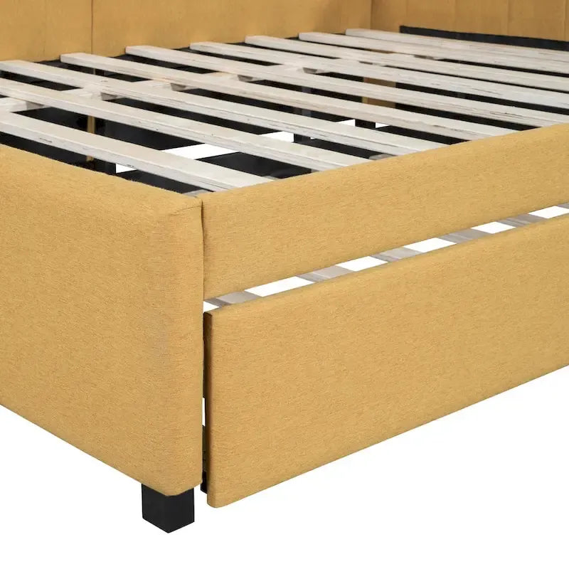 Full Size Upholstered Daybed with Trundle Sofa Bed Frame No Box Spring Needed