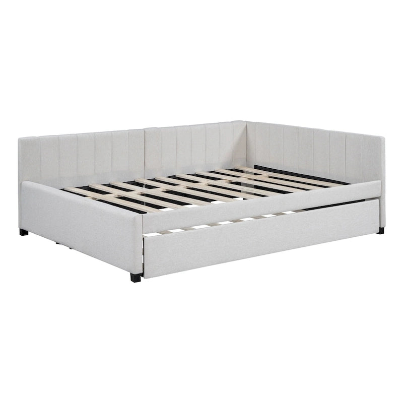 Full Size Upholstered Daybed with Trundle Sofa Bed Frame No Box Spring Needed