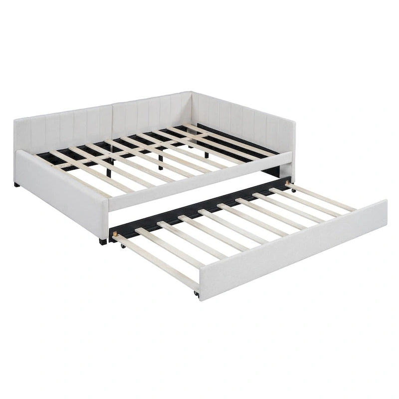 Full Size Upholstered Daybed with Trundle Sofa Bed Frame No Box Spring Needed