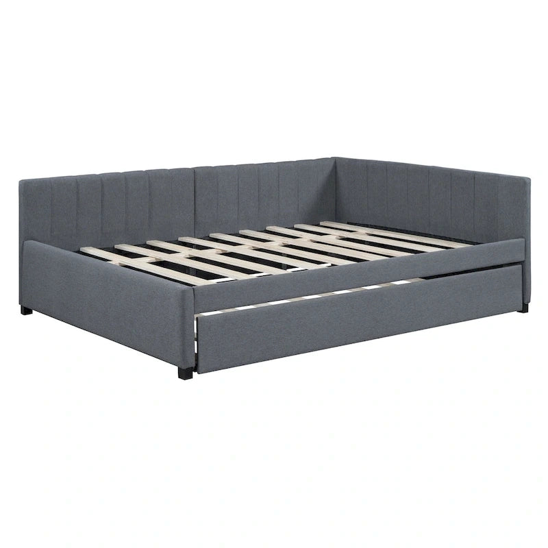 Full Size Upholstered Daybed with Trundle Sofa Bed Frame No Box Spring Needed