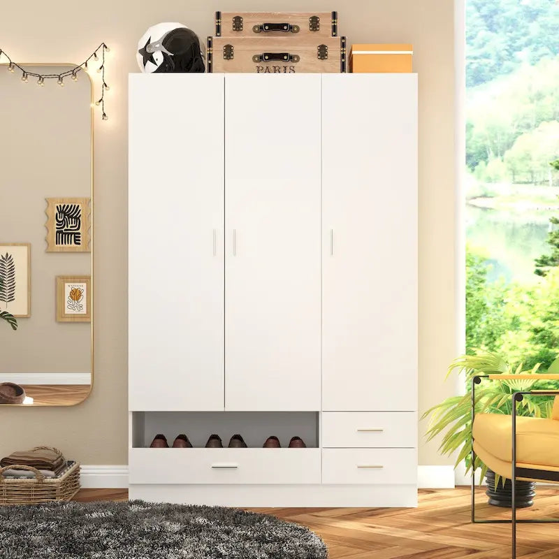Workspace and Wardrobe Combo Storage Furniture Set with Deluxe Vanity