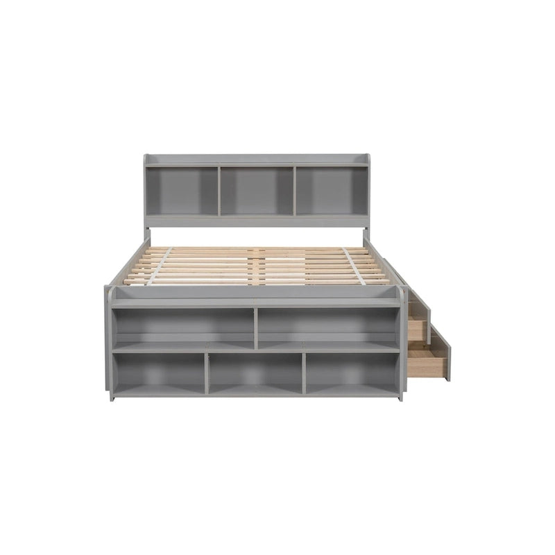 Full Bed with Bookcase Headboard, Under bed Storage Drawers and Bed End Storage Case