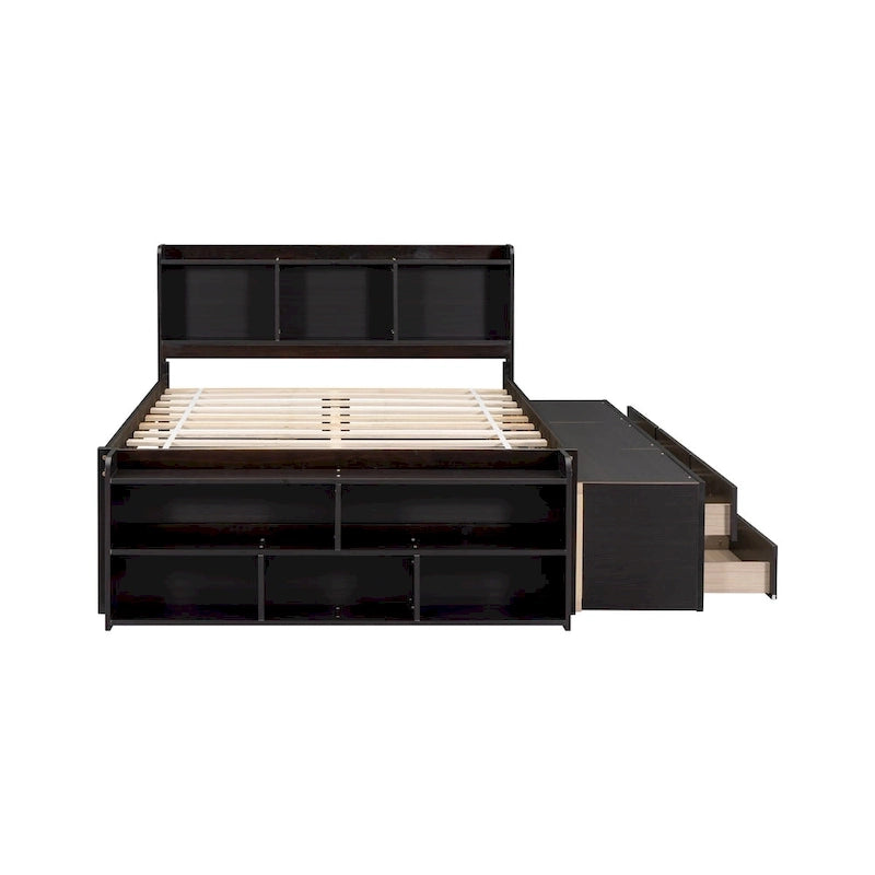 Full Bed with Bookcase Headboard, Under bed Storage Drawers and Bed End Storage Case