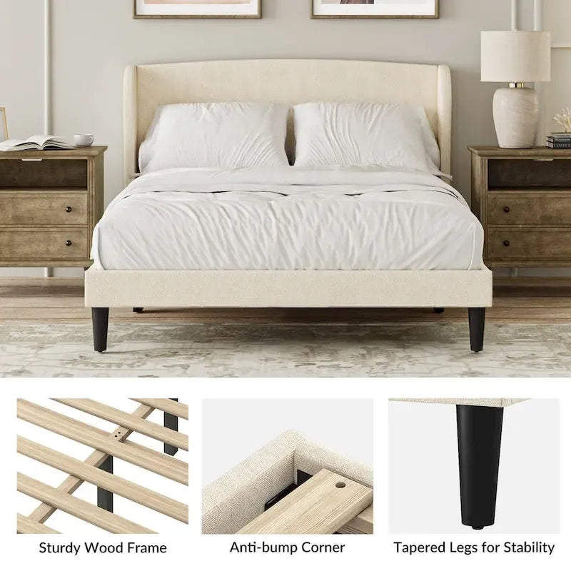 Gerald Upholstered Traditional Wingback Platform Bed By HULALA HOME