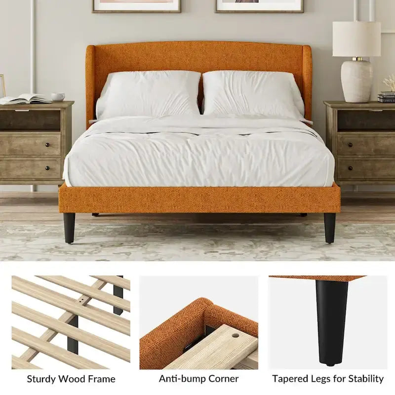 Gerald Upholstered Traditional Wingback Platform Bed By HULALA HOME