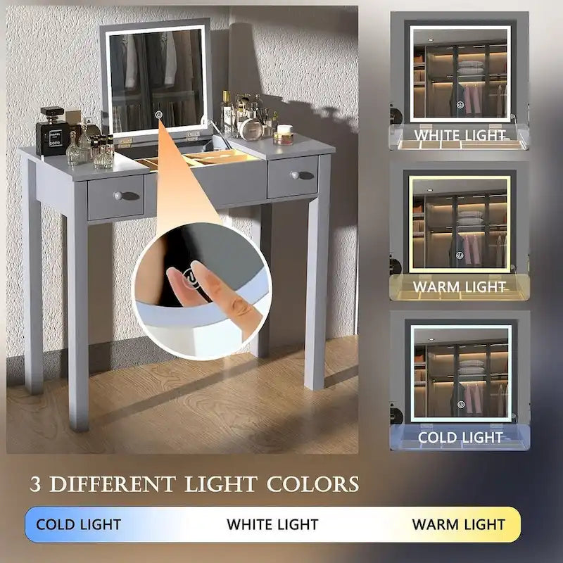 32.99 Makeup Storage Table Makeup With LED Light &Mirror