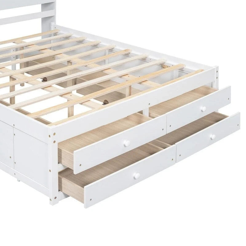 King Size Platform Bed with Storage Bookshelf and 8 Drawers