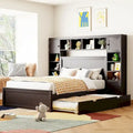 Wooden Bed With All-in-One Cabinet, Shelf and Trundle
