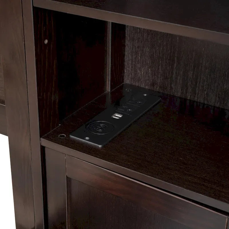 Wooden Bed With All-in-One Cabinet, Shelf and Trundle