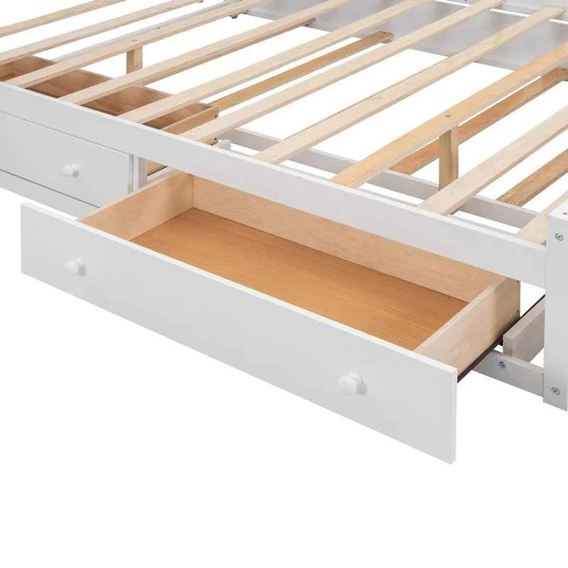 Wooden Bed With All-in-One Cabinet, Shelf and Trundle