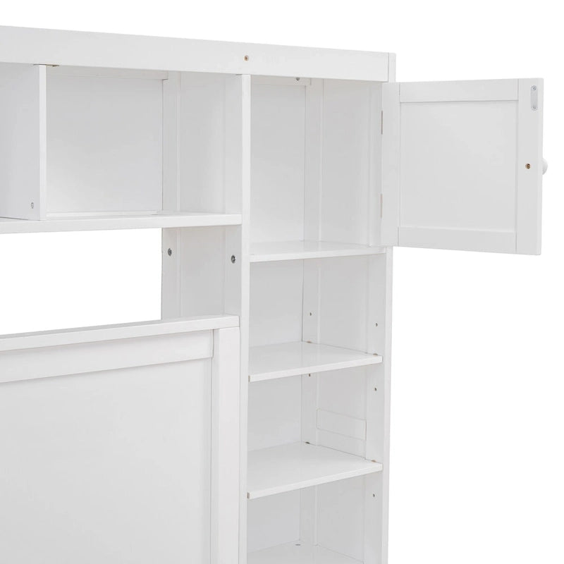 Wooden Bed With All-in-One Cabinet, Shelf and Trundle