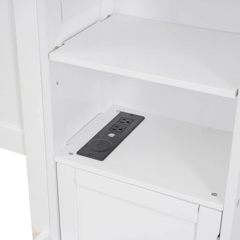 Wooden Bed With All-in-One Cabinet, Shelf and Trundle