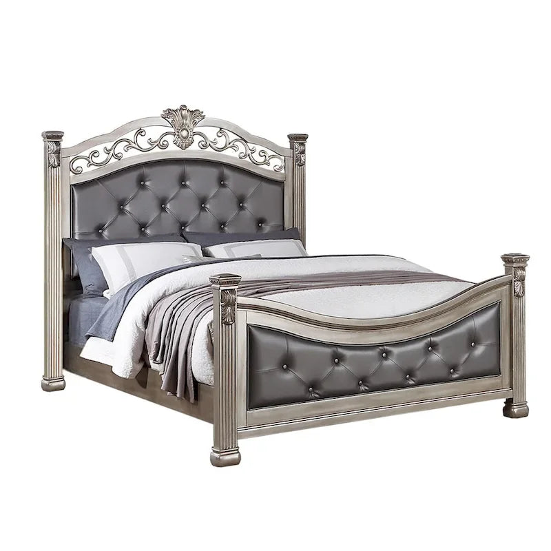 Upholstered HB and FB Bed in Antique Silver