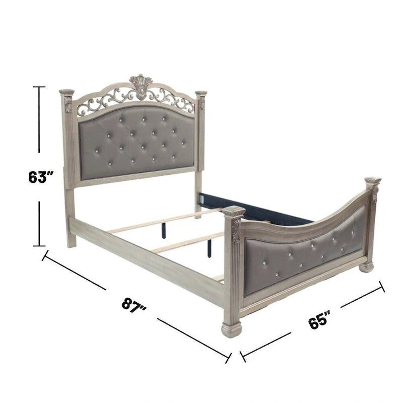 Upholstered HB and FB Bed in Antique Silver