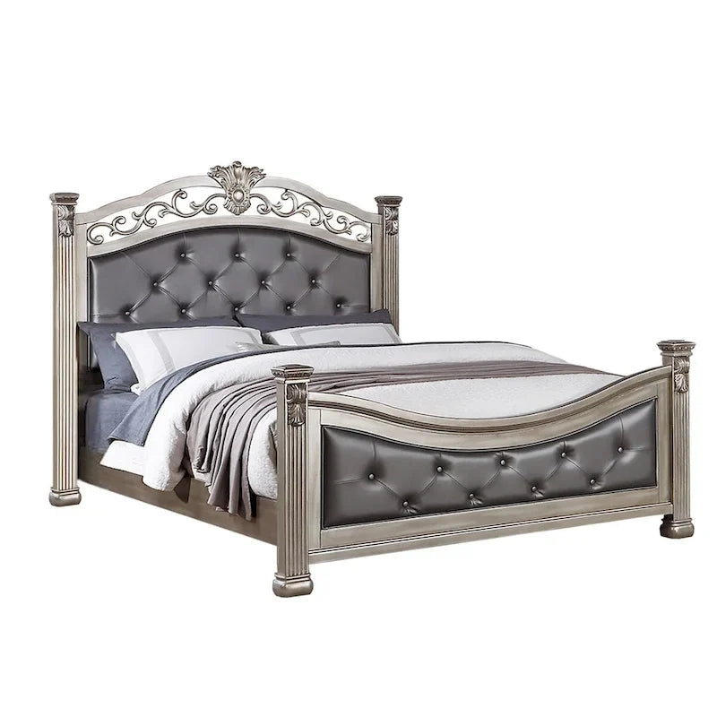 Upholstered HB and FB Bed in Antique Silver