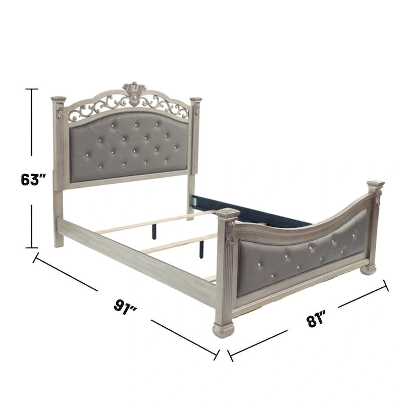 Upholstered HB and FB Bed in Antique Silver