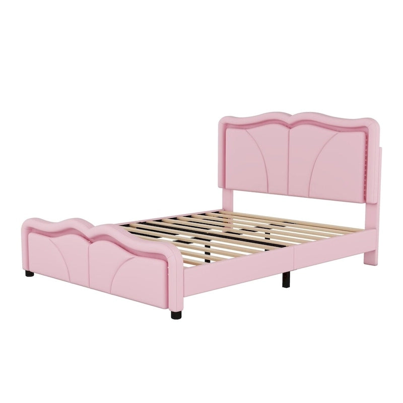 Full Size LED Upholstered Platform Bed with Adjustable Headboard