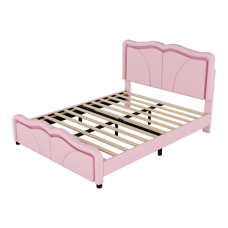 Full Size LED Upholstered Platform Bed with Adjustable Headboard